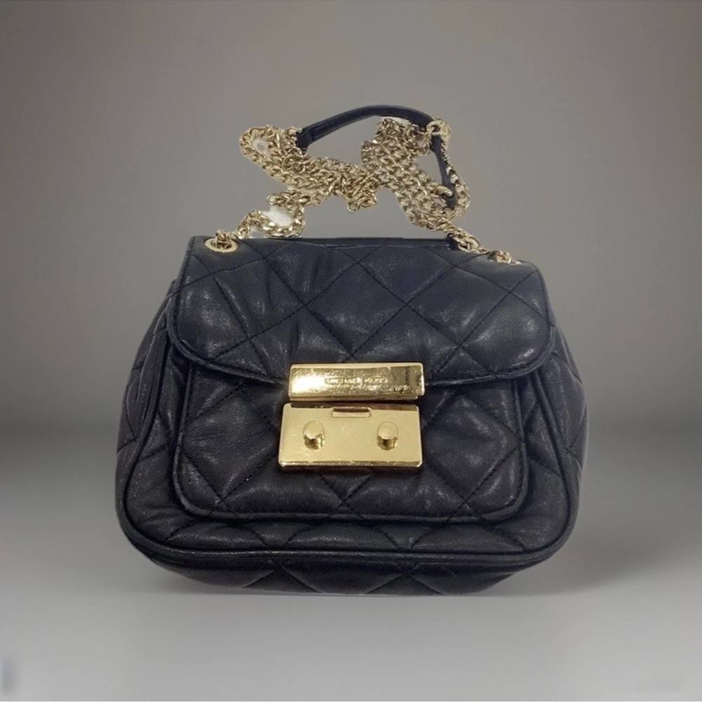 Michael Kors Black Quilted Shoulder crossbody Bag with Gold tone Chain